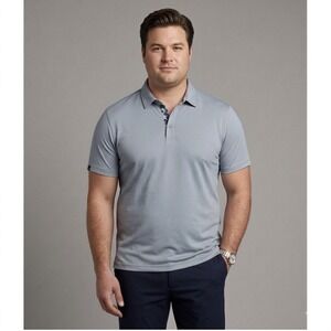 Swannies Mens Golf Polo Shirt Blue Gray Floral Trim Performance Stretch 3XL‎
